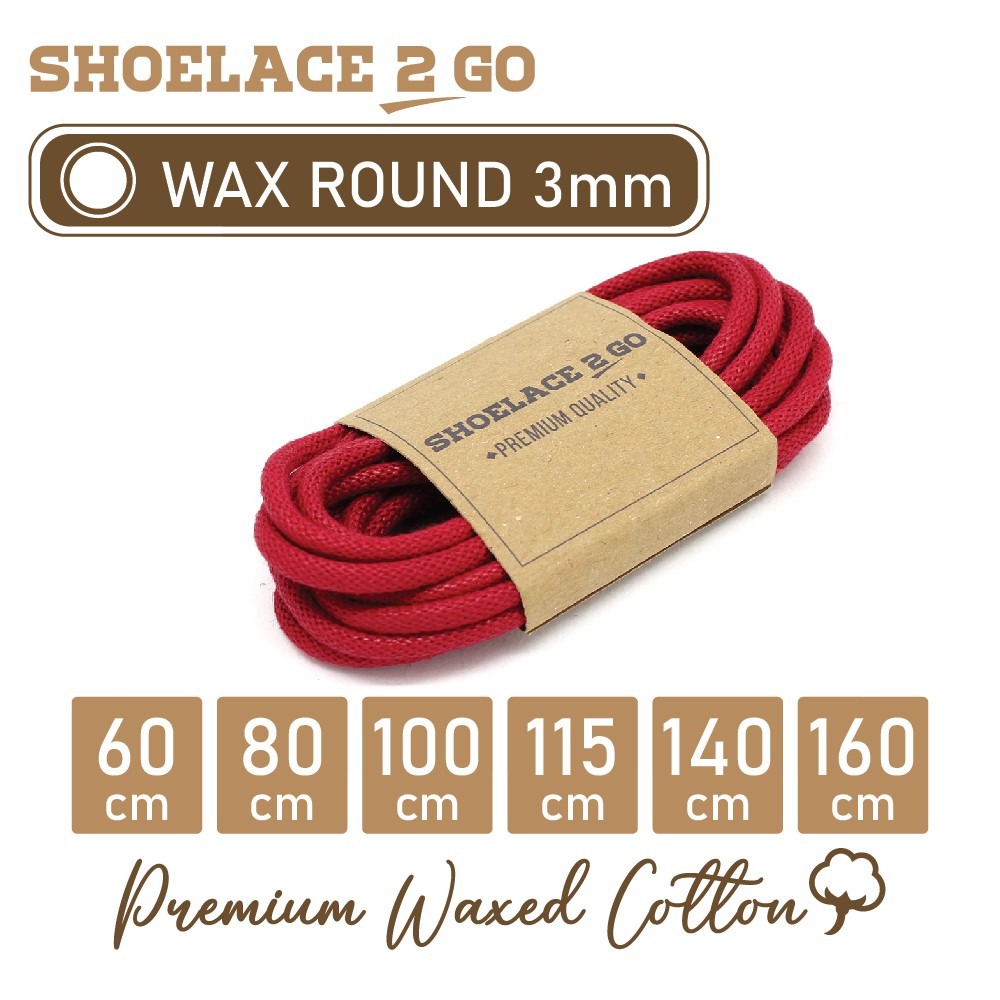 SHOELACE 2 GO PREMIUM TALI SEPATU LILIN WAX BULAT ROUND - WR3 - F1 - RED CHERRY - 3MM