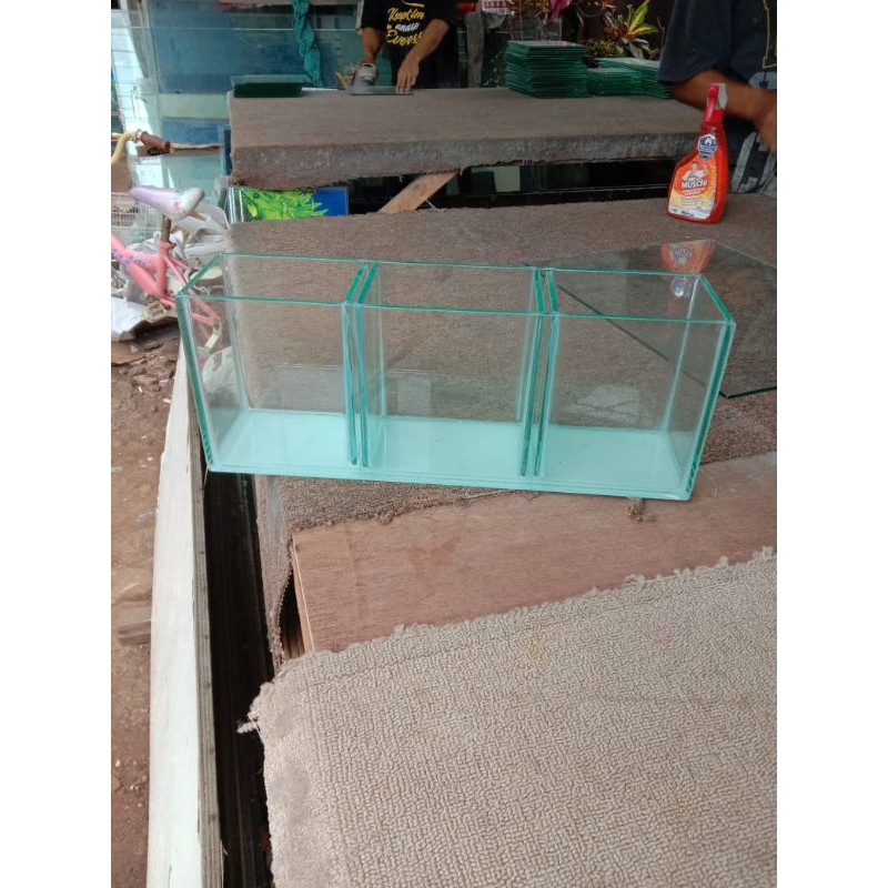 Aquarium 40x10x15 - 3 ruang double sekat