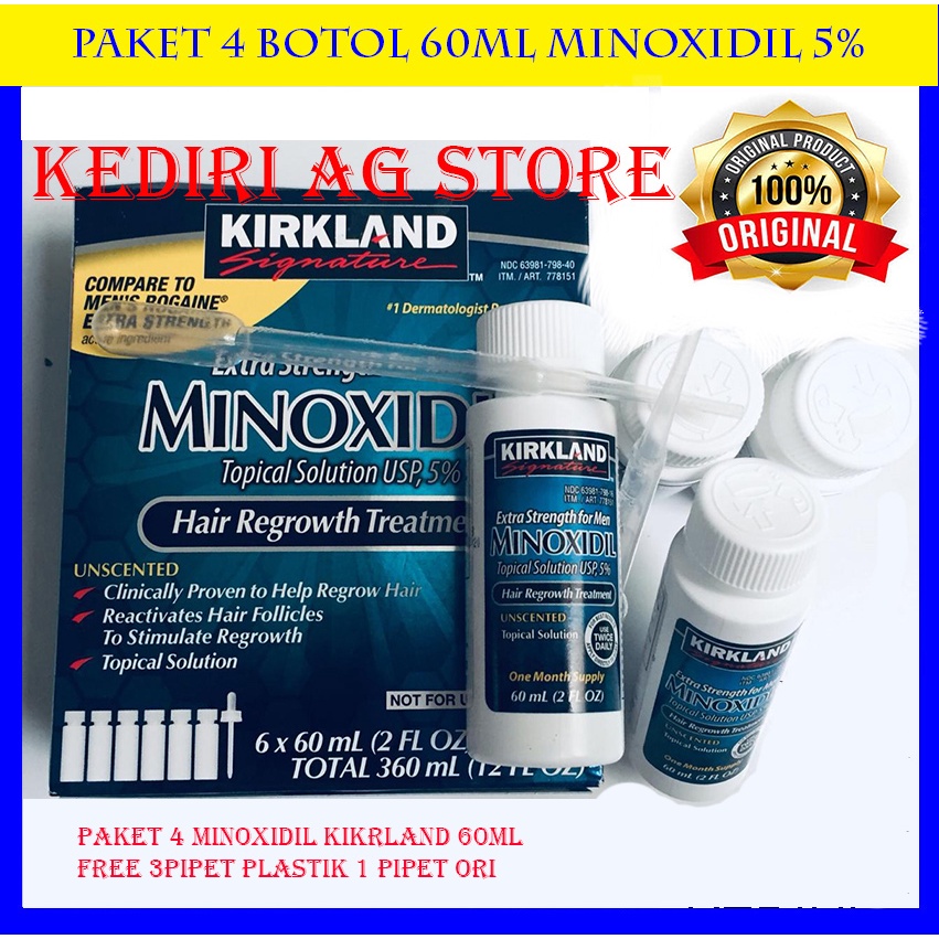 paket 4 btl minoxidil kirkland signature topical 5% 60ml (4 bulan pakai)free 3pipet 1pipet ori