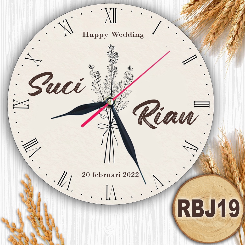 JAM DINDING KAYU CUSTOM NAMA FOTO HADIAH PERNIKAHAN UNIK KADO NIKAH NIKAHAN WEDDING ULANG TAHUN LUCU-RBJ19