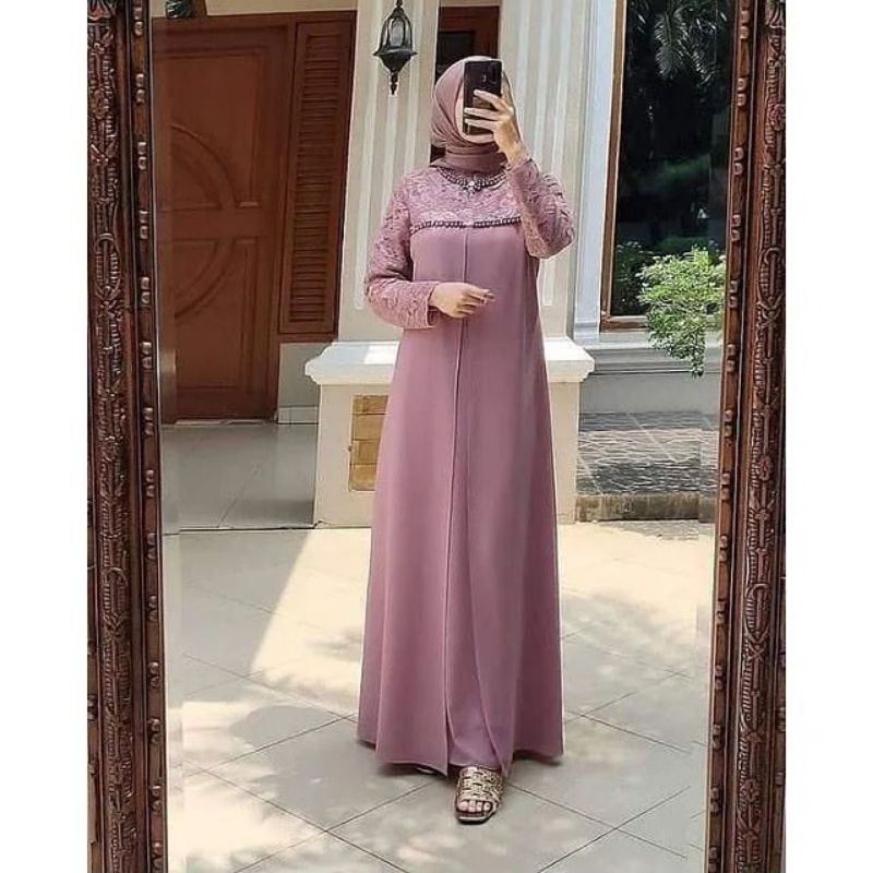 BISA COD-GAMIS BURKAT LUCIA SORAYA SEROJA TILE MUTIARA LAYER MAXI DRESS || ABAYA