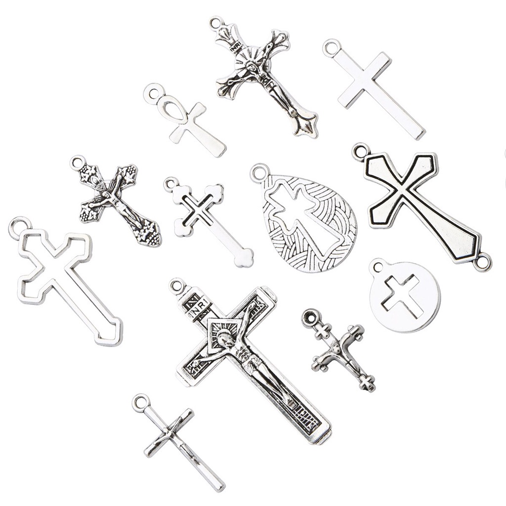 10-40pcs Vintage Cross Religion Charms Christian Alloy Pendant Beads Untuk Handmade Kalung Perhiasan Aceessories