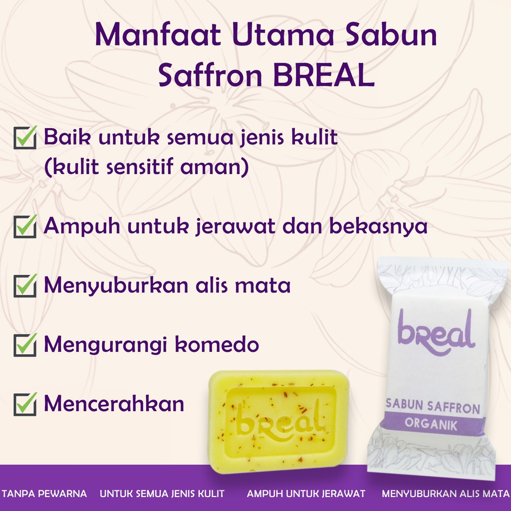 Sabun Jerawat Dan Bekas Jerawat Pria Wanita Organik Safron Soap Saffron Bopeng BREAL Sabun Safron 20