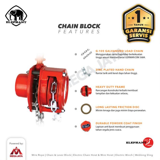 Chain Block / Takel 1.5 Ton X 2.5 Meter Elephant