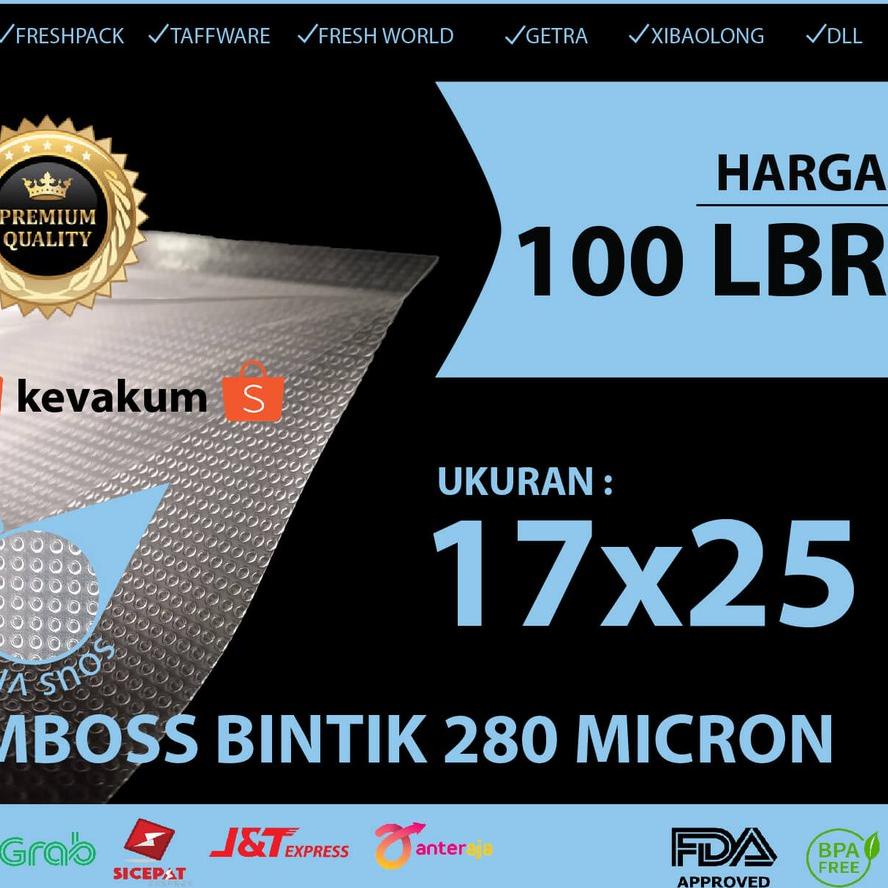 ▼ Plastik vacum embos 17X25 Isi 100 Plastic Vacum Embos Bintik Vakum Embossed Plastik vakum makanan