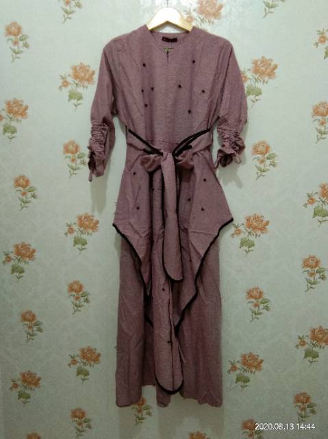 Long Dress muslim busui friendly Gamis sleting depan tangan serut Ken-224