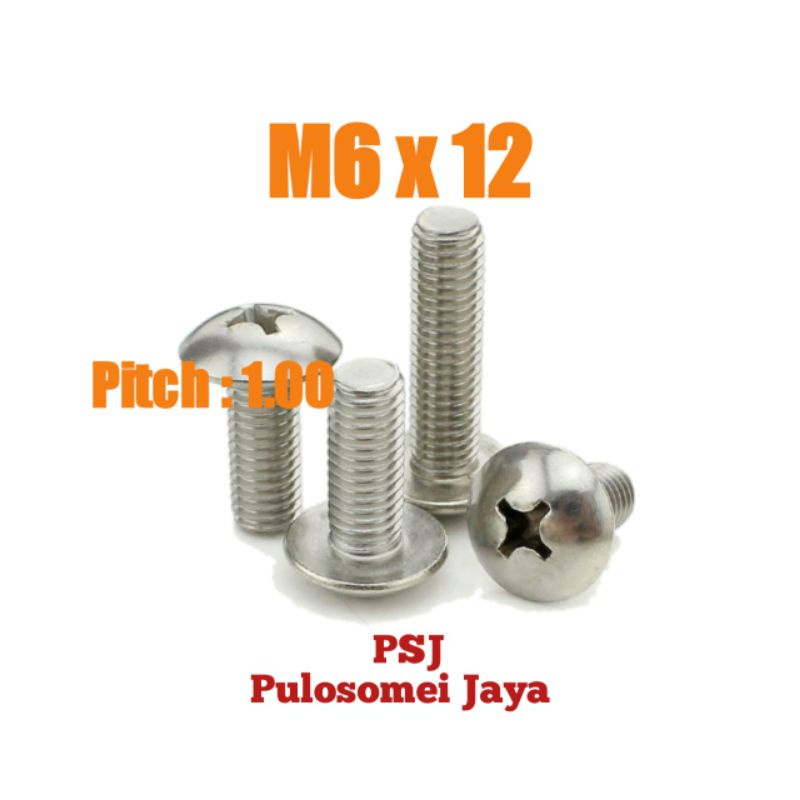 Baut JT Stainless M6 x 12 / Baut Payung SS M6 x 12 / JT SS M6 x 12