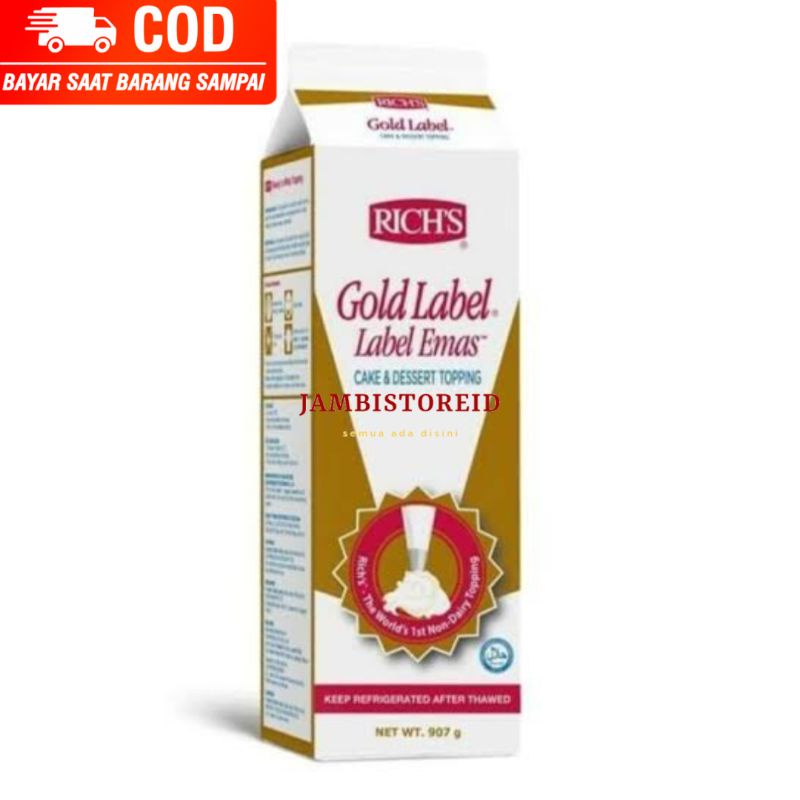

(JAMBISTOREID) PILIH PENGIRIMAN INSTAN Rich's Gold Label Whip Cream 907gram Toko Bahan Kue Jambi Untuk Topping Baking