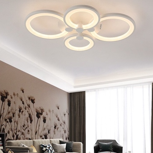 Lampu Plafon Minimalis Modern 3 Temperatur Warna Plus remote 70 W 220V Lampu ruang tamu lampu hias langit langit rumah kantor cafe Modern LED Chandelier For Living Room Decoration White Square Bedroom Ceiling Lamp Loft Kitchen Indoor Smart Lighting