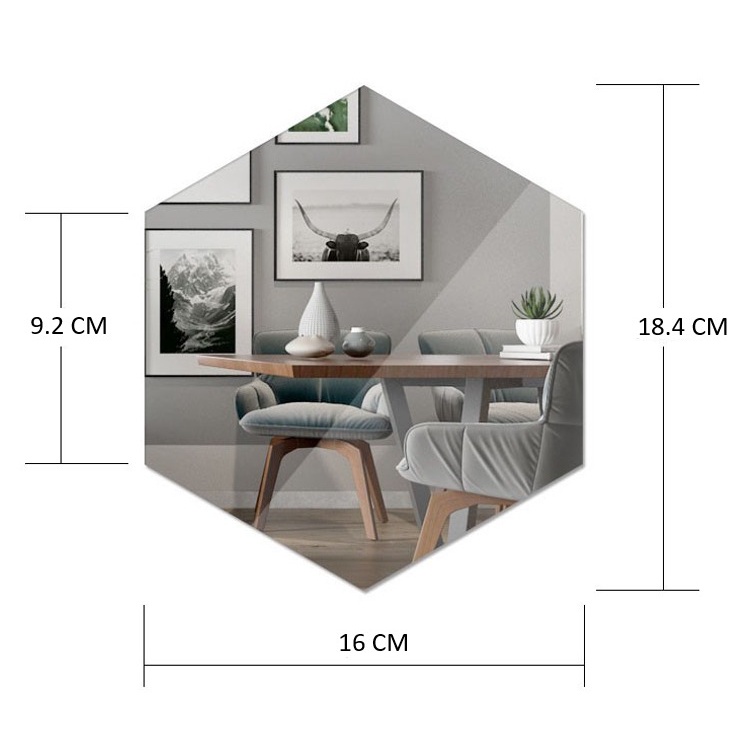 Diskon Shop - 831 (1 PC) Cermin Segi Enam Hexagonal Dekorasi Dinding / Kaca Hexagonal Tempel Dinding-L (18.4 x 16 x 9.2)