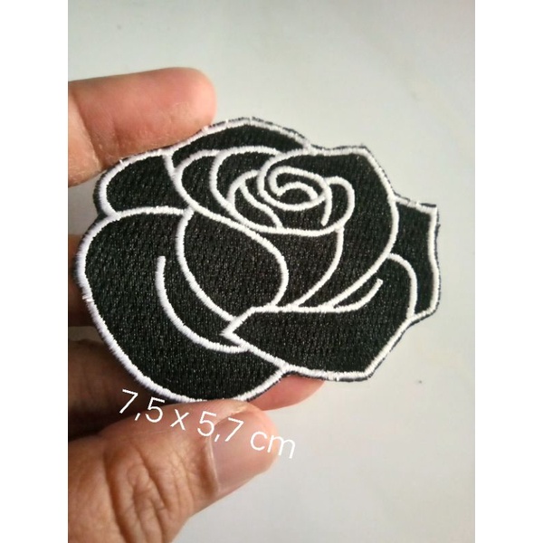 Patch bordir black rose bunga mawar hitam tempelan baju