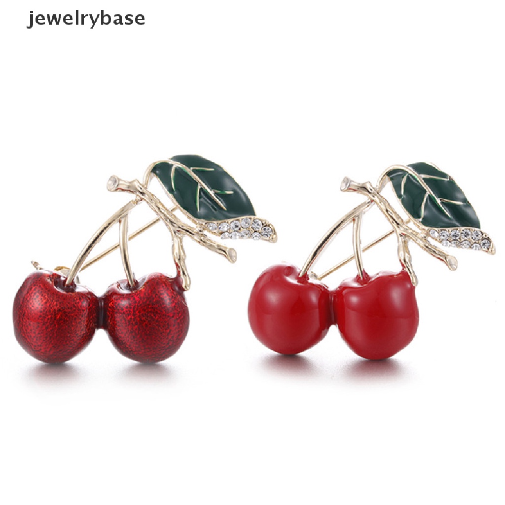 Bros Pin Enamel Bentuk Cherry Merah Bahan Metal Aksen Kristal Untuk Sweater