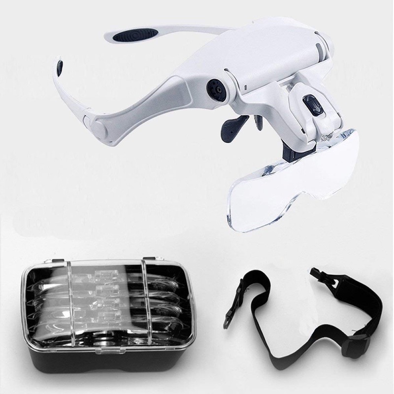 Helm Kacamata Pembesar Reparasi Jam 5x Magnifier 2 LED - 9892B2 - White