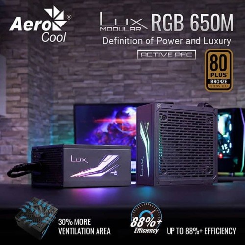 Power Supply Aerocool LUX RGB 650M Modular PSU 80+ BRONZE PSU 650W