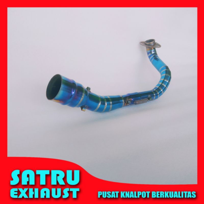 Pipa leheran knalpot Bluemoon PCX 150 lokal full cacing stainless model samping atas
