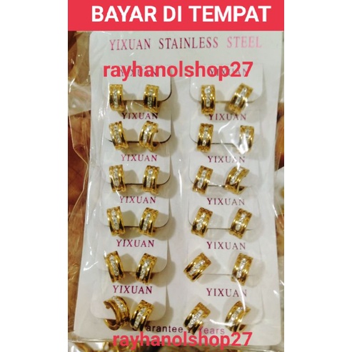 RO-27 TERBARU HARGA GROSIR ANTING TITANIUM ANTI KARAT TERMURAH 6-12pcs GOLD DAN SILVER MOTIF PILIHAN