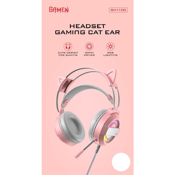 MINIGO GAMEN Headset Earphone Headphone Gaming PINK KITTY Cat Ear GH1100 Pink LED RGB Lighting Original Bass - Garansi 1 Tahun ONIKUMA