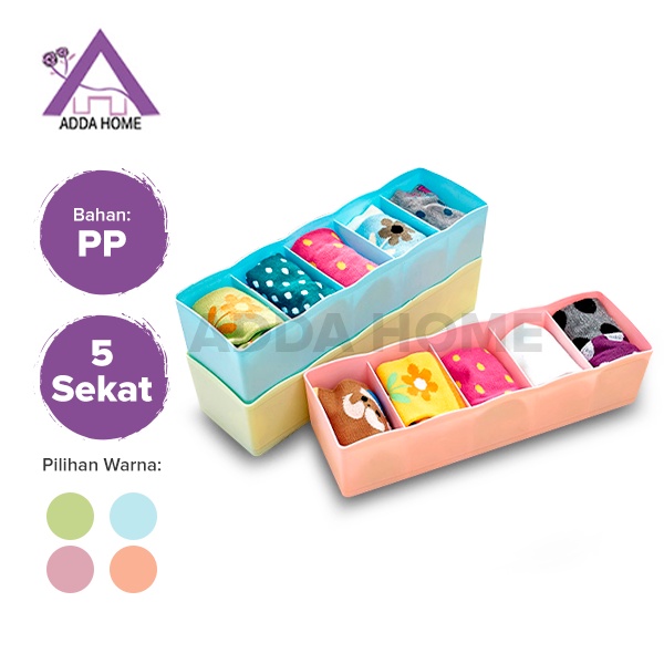 Adda Home - Storage Box Organizer Kotak Penyimpanan Celana Dalam Kaus Kaki 5 Sekat