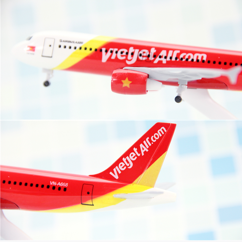 Mainan Model Pesawat Terbang Vietnam Vietjet Air A320 Airbus A320 Bahan Metal Diecast Ukuran 16CM / 20CM