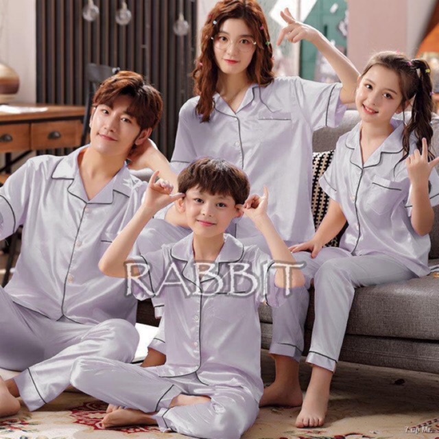 Piyama SATIN ABU EXCLUSIVE bisa couple pasangan mom kids dad family