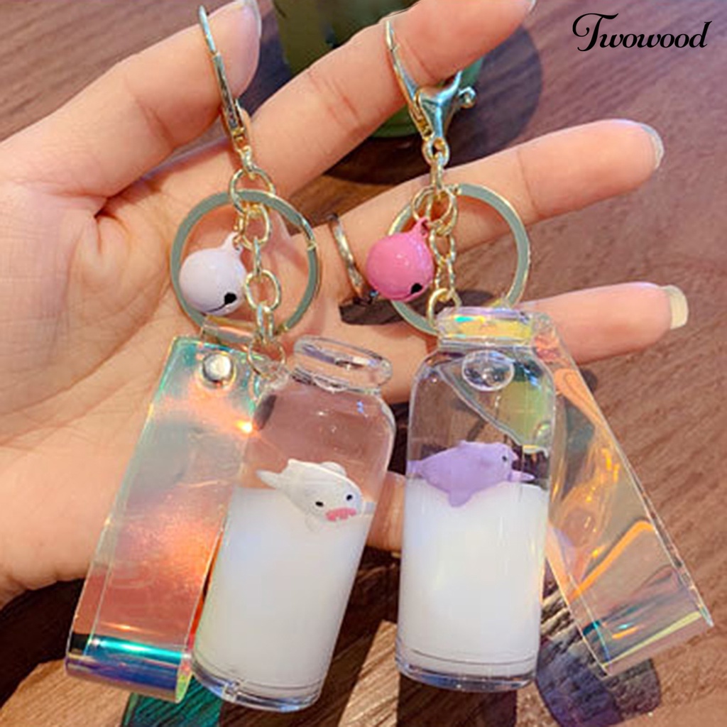 Twowood Gantungan Kunci Bentuk Botol Susu + Tali Lanyard Holografik