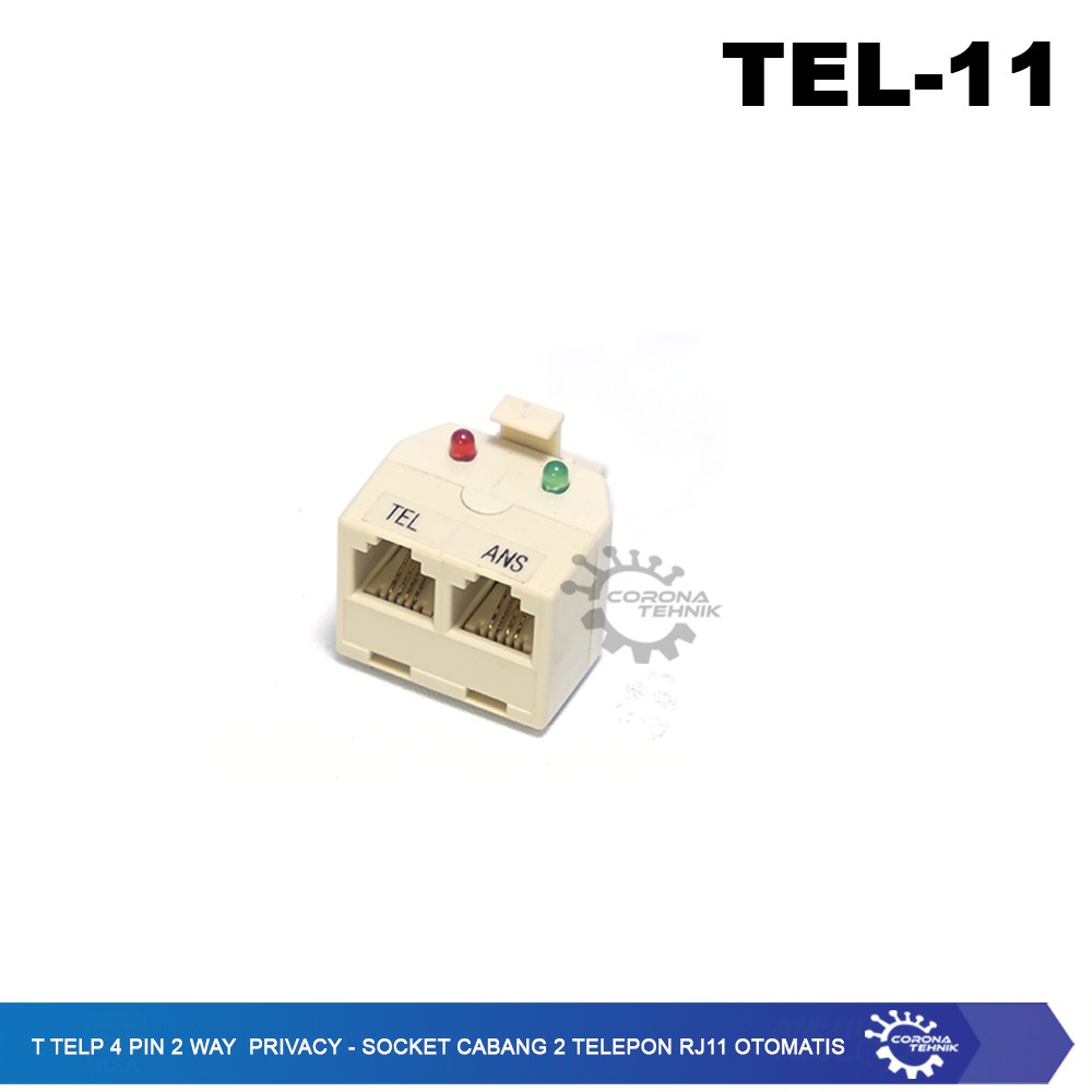 T Telp 4 Pin 2 Way Privacy - Socket Cabang 2 Telepon RJ11 Otomatis