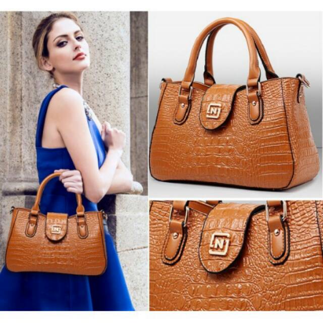 TAS BRANDED CROCO SELEMPANG HANDBAG IMPORT FASHION WANITA OFFICE