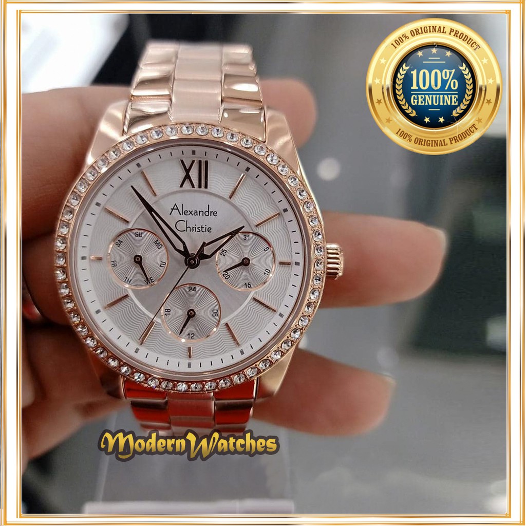 Jam Tangan Ori Alexandre Christie AC 2827 Wanita Brown Rosegold Coklat Alexander Christy Terbaru