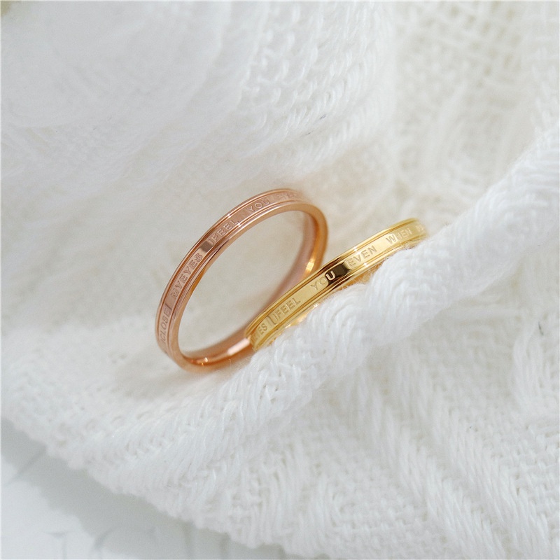 Cincin Baja Titanium Huruf Sederhana Mas Rose Gold Fashion Pria Wanita Rings