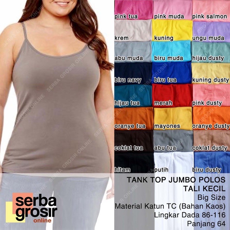 TANKTOP JUMBO POLOS Ukuran Besar - Tank Top Wanita Tali Lebar Big Size-1