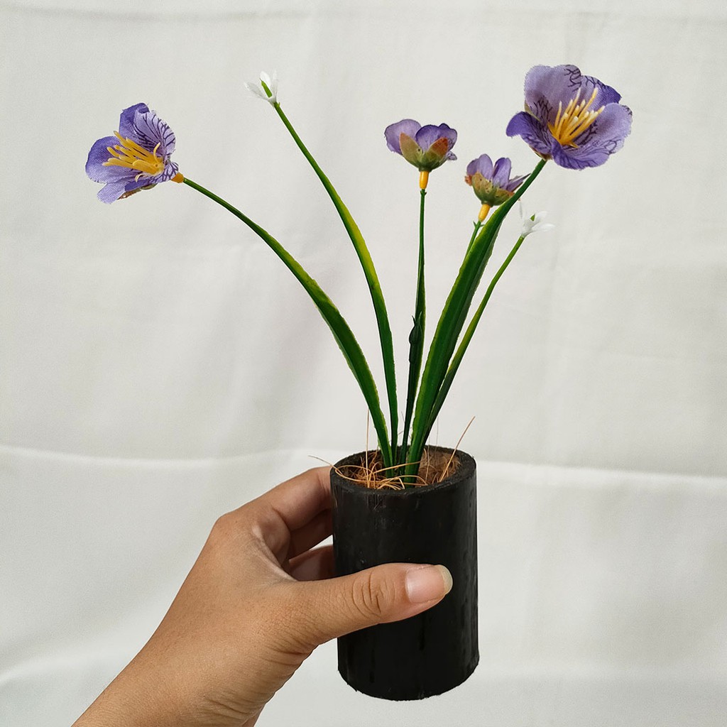 Artificial Flower Wax Bunga Plastik Palsu Imitasi Vas Pot Bamboo Bambu Hias Dekor Meja Rumah Kantor-2