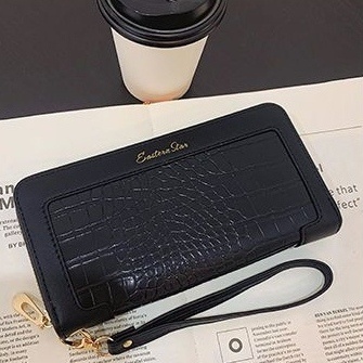 DOMPET PANJANG WANITA KULIT CROCO RESLETING SLOT KARTU UANG HITAM WA550B5 FASHION KOREA THILAMA IMPORT TALI PENDEK REMAJA KEKINIAN BRANDED BATAM PREMIUM MURAH