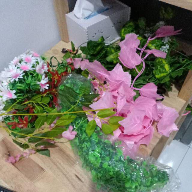 Satuan Agg Pink Panjang/ Daun Rambat Plastik/ Bunga Plastik/ Rumput Plastik/oasis/ Floral Foam