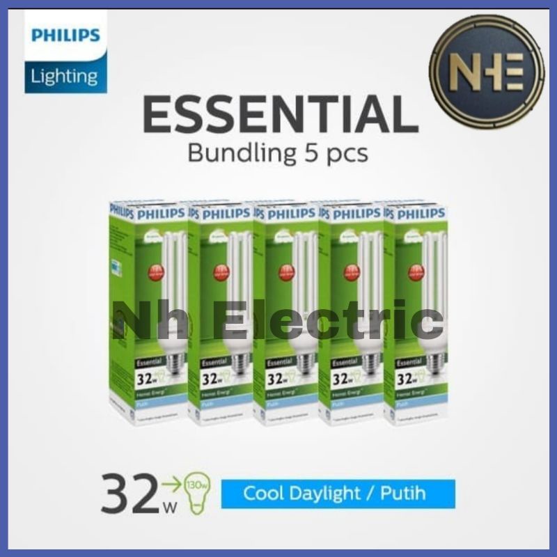 Lampu Philips Essential 32W Watt Putih CDL E27 - Esst 32 Watt Philips White 220V SNI Bundling 5 Pcs