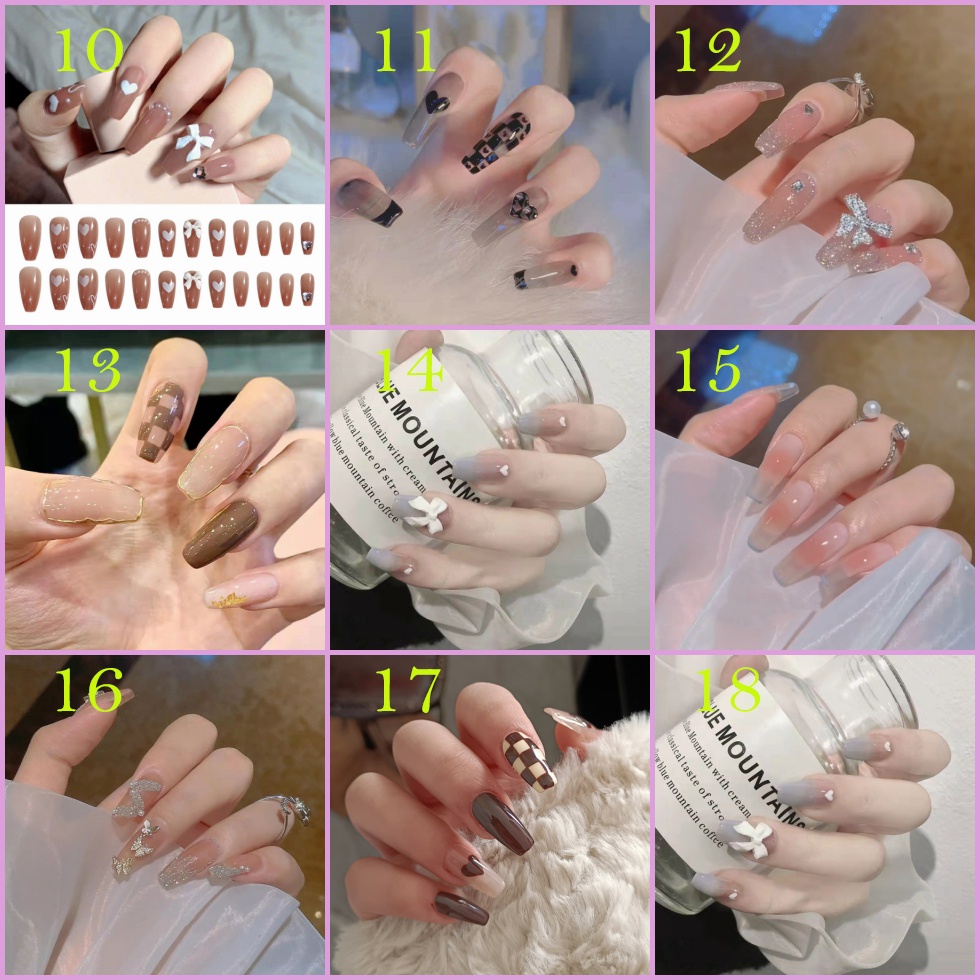 24pcs / Set stiker kuku palsu anti nail air 3d imlek kuku palsu murah pengantin panjang pendek anak bening polos wedding kaki manikur set nail sticker art