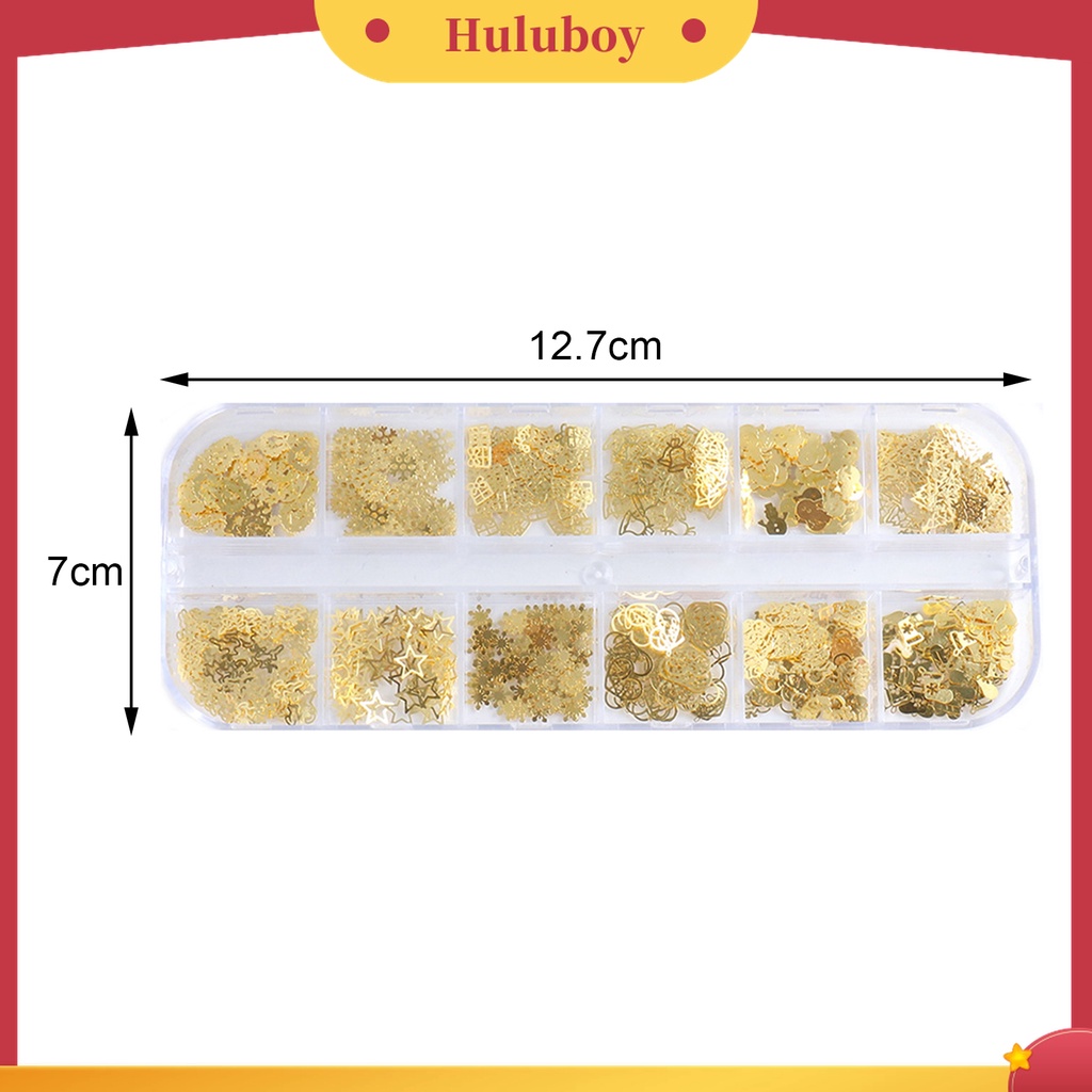 Huluboy Huluboy♡ 1 Kotak Dekorasi Nail Art Bentuk Rusa / Manusia Salju / Snowflake Bahan Metal Warna Emas