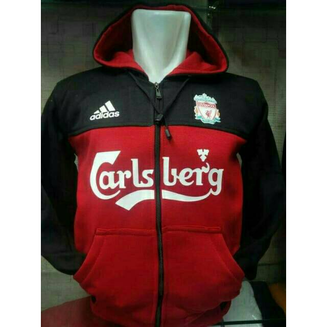 Jaket sweater hoodie Liverpool retro hitam merah