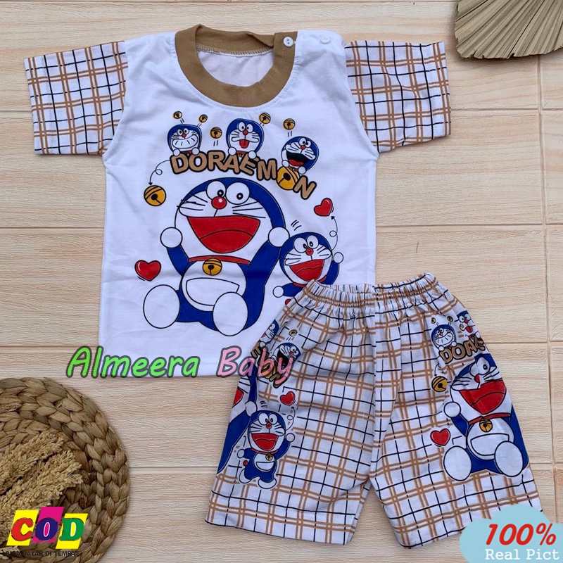 Setelan Baju Bayi Lengan Pendek Karakter Doraemon Usia 3-12 Bulan Almeera Baby and Kids