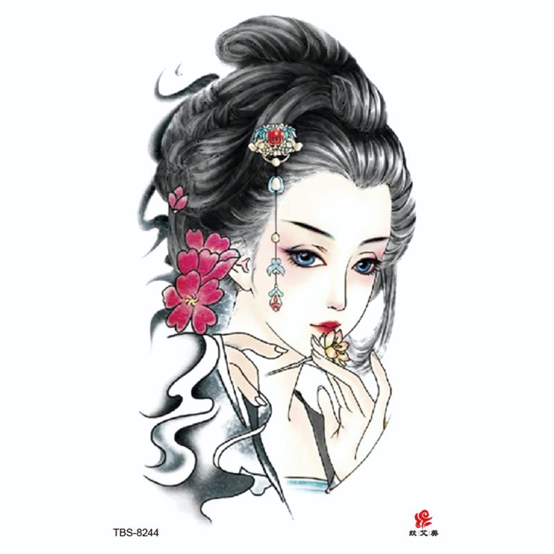 Tatto temporer TBS Baru Ukiyo-e Geisha Fashion Khusus Buatan Tato Lengan Setengah Air MODEL TBS-8244