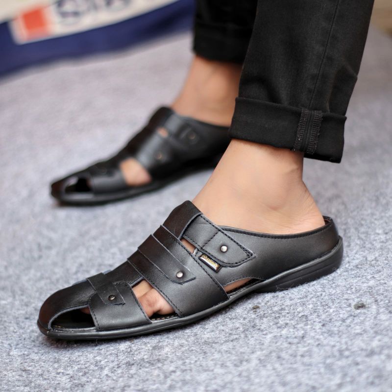 Sandal Bustong Pria Kulit Asli Sepatu Sandal Casual Semi Formal Original Slop Santai