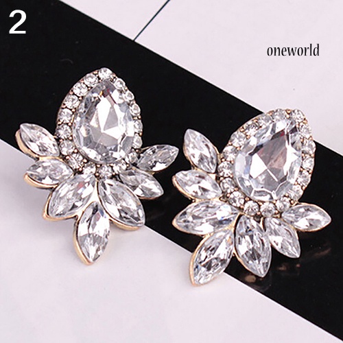 OW@ 1 Pair Fashion Women Flower Shape Rhinestone Ear Stud Earrings Jewelry Gift