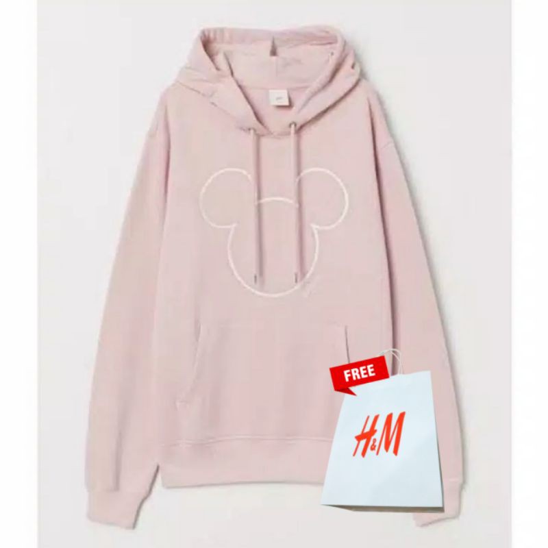 Hoodie H&M Sweater Crewneck HNM Mickey Mouse Disney Bordir Pink Pria Wanita Cewek Cowok Full Tag
