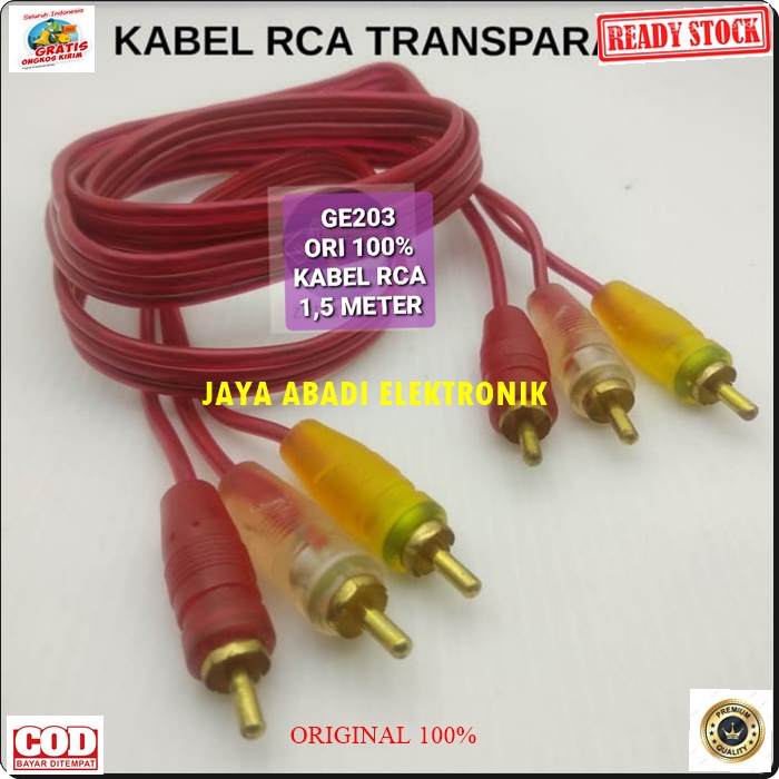 G203 ORIGINAL KABEL RCA 3-3 1.5 METER AUX GAMBAR DVD VIDEO MONITOR SPEAKER SPEKER SPIKER AUDIO CABEL CABLE SOUND SISTEM STEREO JEK JACK SAMBUNGAM ELEKTRONIK SPK MUSIK MP3 SUARA UNIVERSAL ELEKTRIK SETRUM LISTRIK G203  ORIGINAL kabel rca 1,5 meter audio vid