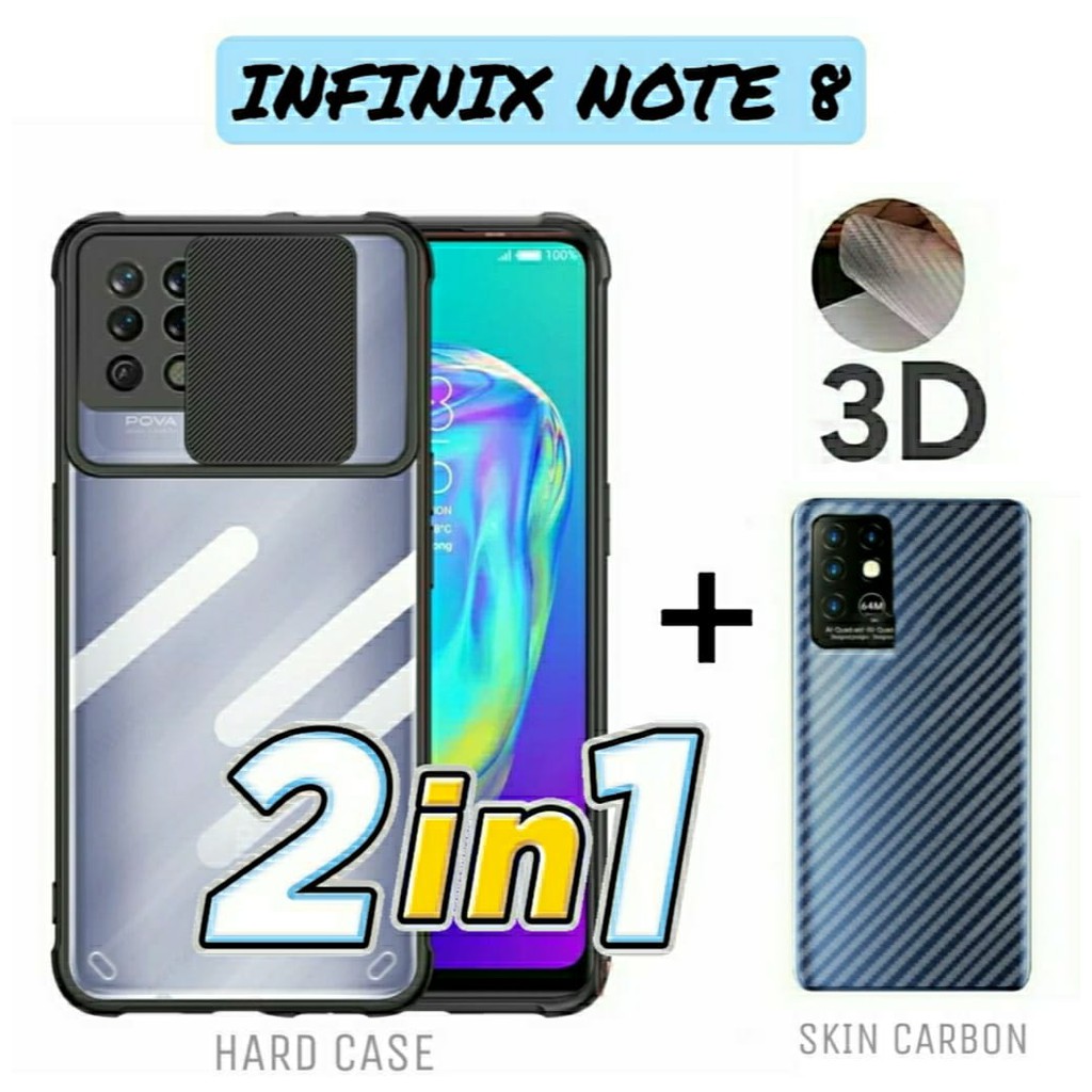 Case INFINIX NOTE 8 Paket 2in1 Hard Case Fusion Sliding Free Skin Carbon Back Handphone