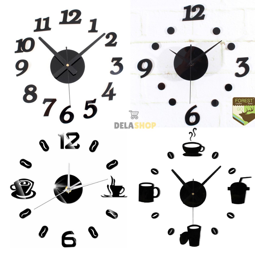 Jam Dinding Unik Kopi 3D DIY Wall Clock Coffee Besar Diameter 30-50cm