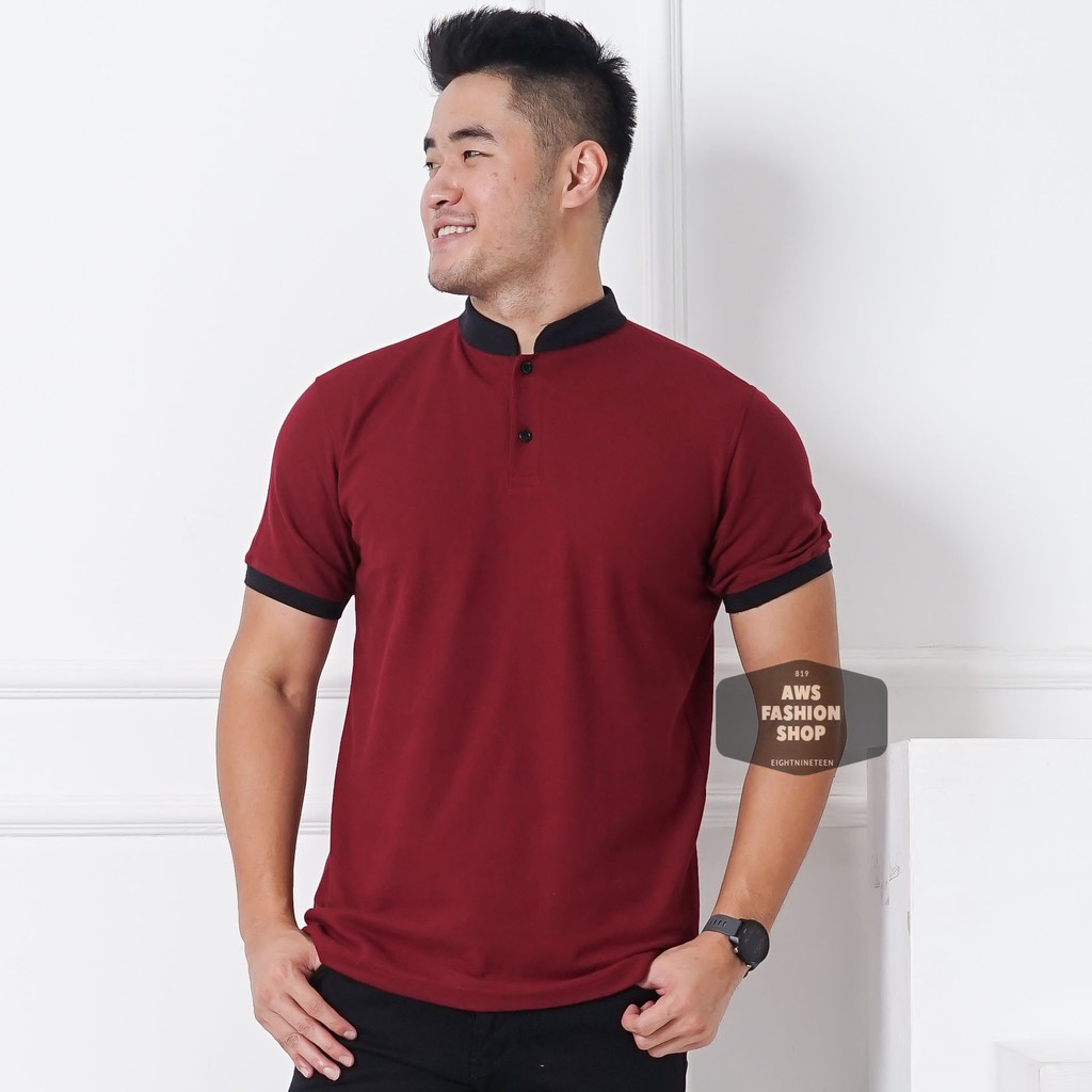 Kaos Polo Pria Polo Shirt Kerah Shanghai  Lengan Pendek Polos Merah Maroon BIG SIZE JUMBO XXL / 3XL