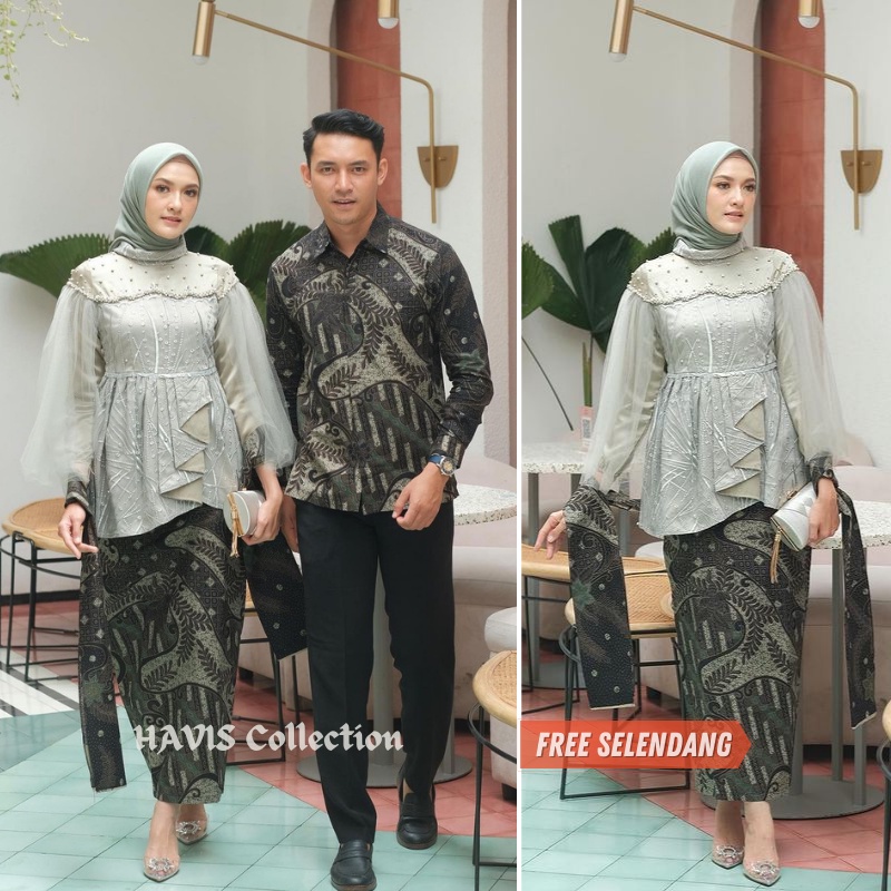 Vanilla Kebaya Couple Wisuda Modern Setelan Kebaya Brokat Batik Tunangan Lamaran Kondangan Terbaru Havis