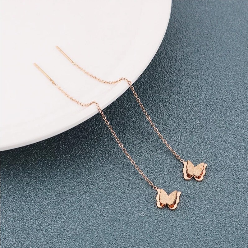 Anting Juntai Titanium Model Kupu-Kupu Tersedia Warna Rose Gold dan Gold