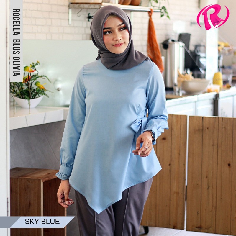 Blus Olivia by Rocella | Blouse Kemeja Polos Muslimah | Blouse Kemeja Kerja | Blus Kemeja Kuliah
