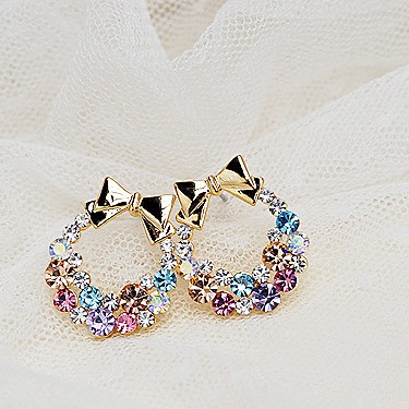 Anting busur berlian penuh baru Anting-anting bunga indah pop vintage